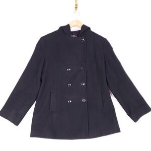 Jason Kole Wool Peacoat L Double Breasted Hooded Black Winter Academic Classic